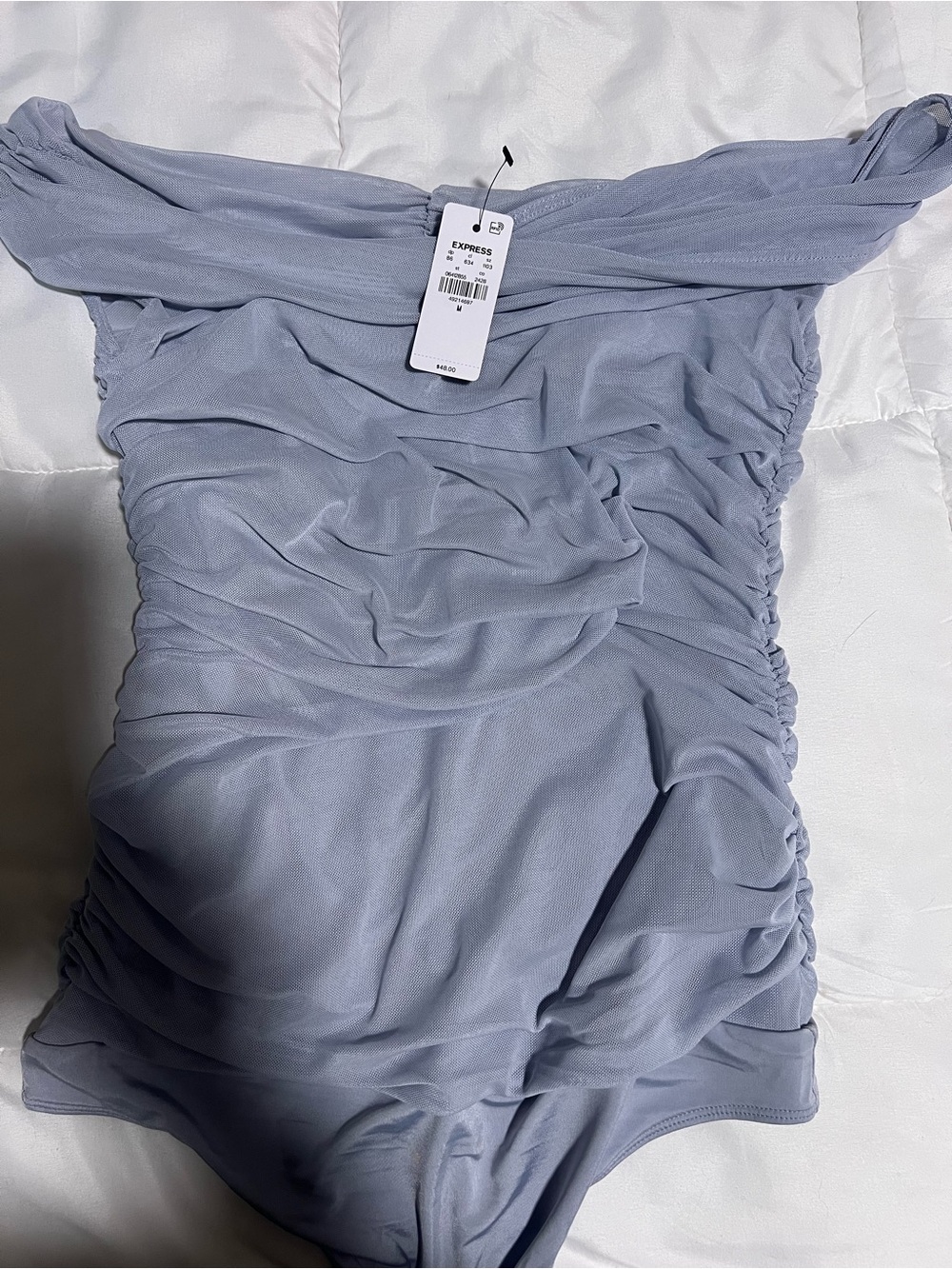 Express Light Periwinkle One-Shoulder Ruched Dress